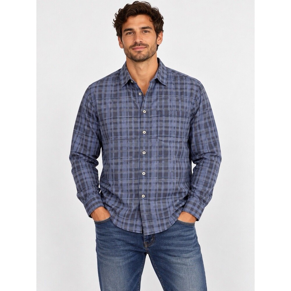 Tommy Bahama Men’s Blue Gray Plaid Long Sleeve Button Up Shirt Casual Medium